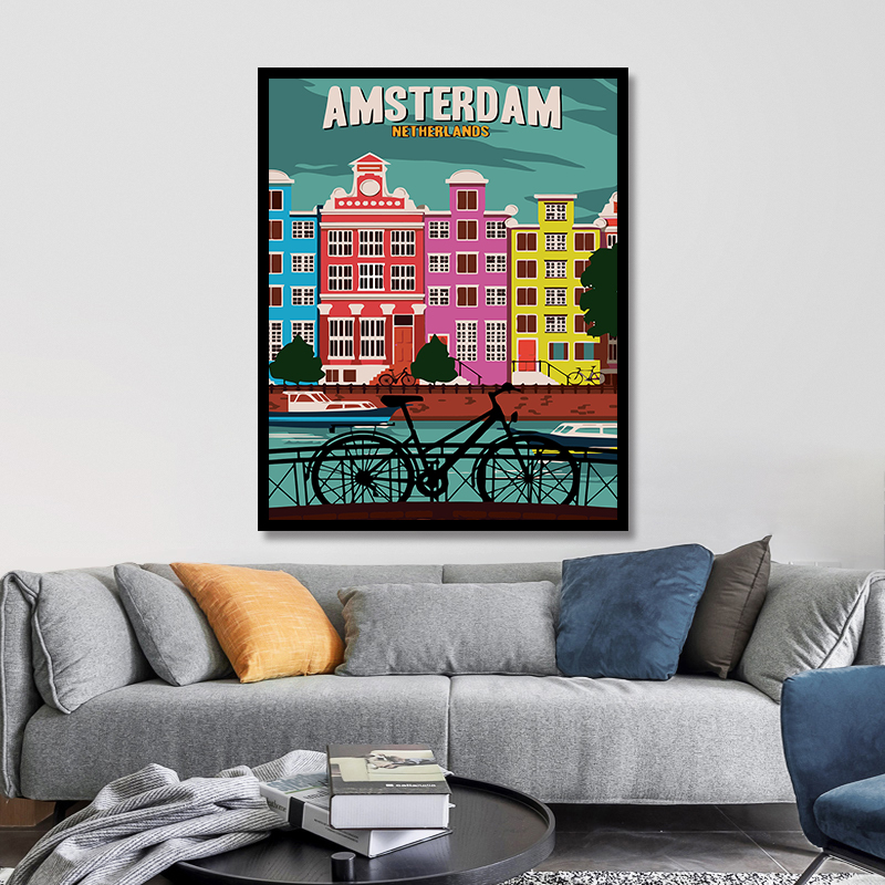 城市风景旅游风光海报diy数字油彩画手绘涂色酒店客厅家居装饰画