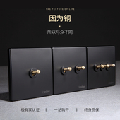 汉顿民宿家装 墙壁开关插座面板黑色BE拨杆复古仿古开关多孔插座86