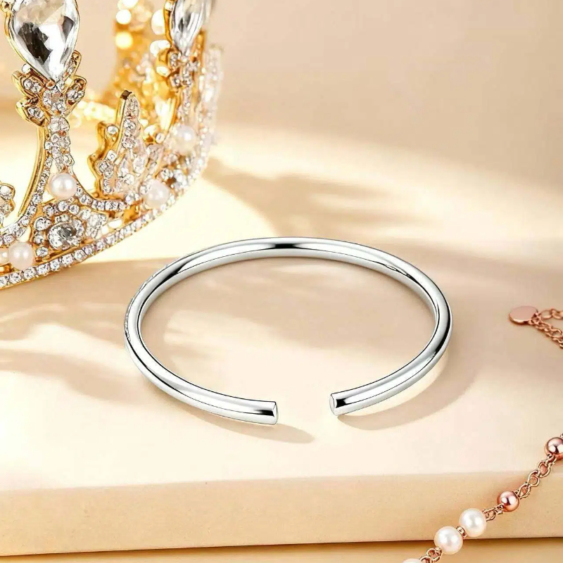 温亭光面银手镯女纯银999素圈开口实心款银镯子送女友生日礼物