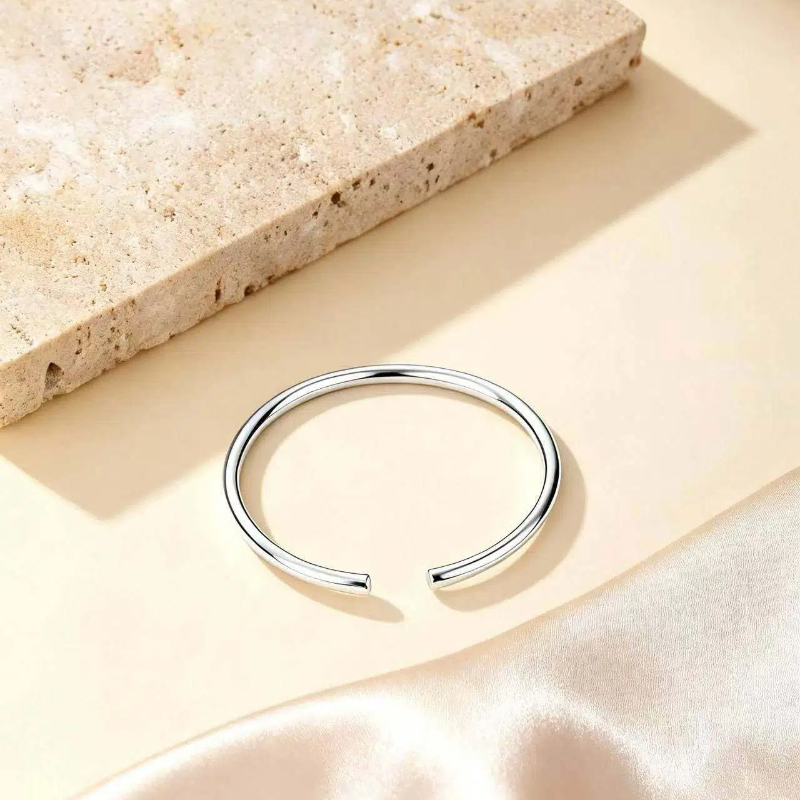 温亭光面银手镯女纯银999素圈开口实心款银镯子送人生日轻奢时尚