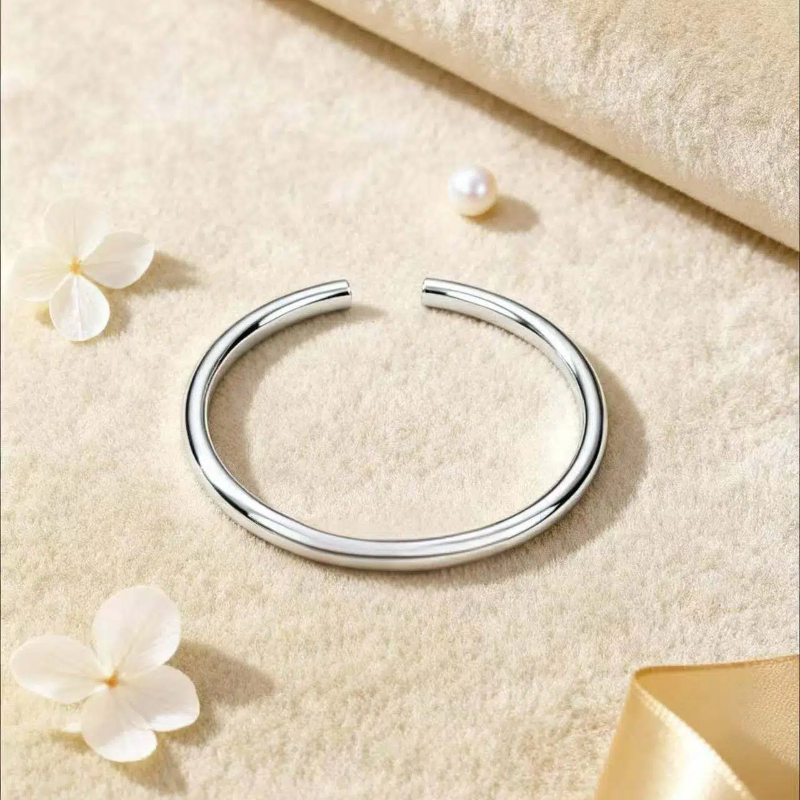 温亭光面银手镯女纯银999素圈开口实心款银镯足银镯子高级感简约