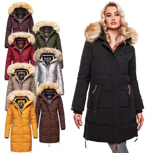 出德国单~149欧元！纯尾货修身加厚保暖连帽中长款棉衣棉服1222