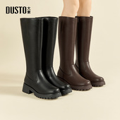 新款 大东骑士靴女鞋 2025冬季 休闲粗跟中跟侧拉链圆头D0129