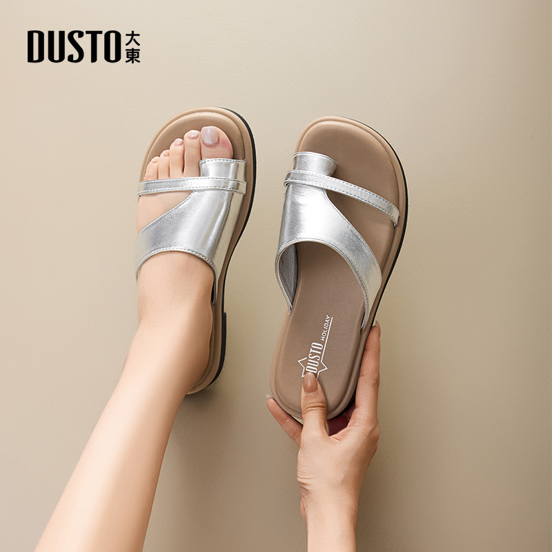 大东时装拖鞋女鞋2025夏季新款简约方跟低跟套脚金属材质X1237