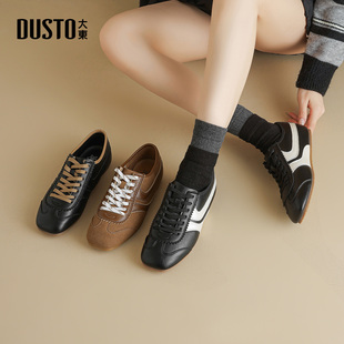 大东德训鞋女鞋2026春季新款内增高低跟圆头系带材质拼贴Q0335