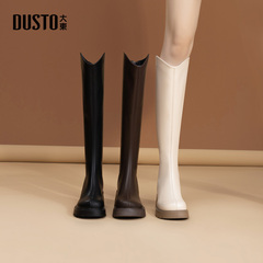 大东骑士靴女鞋2025冬季新款高跟粗跟圆头后拉链厚底小轻靴D1149A