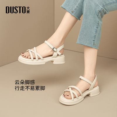 绑带凉鞋时尚休闲粗跟中跟圆头