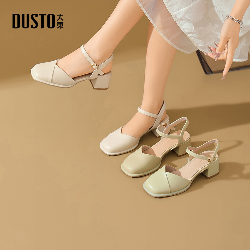 大东后空凉鞋女鞋2025夏季新款优雅粗跟高跟一字扣结构变化X0602