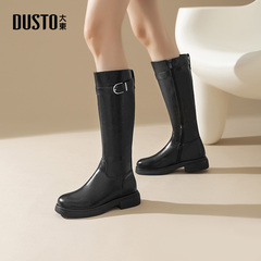 大东骑士靴女鞋2025冬季新款时尚休闲粗跟侧拉链中跟圆头D0650