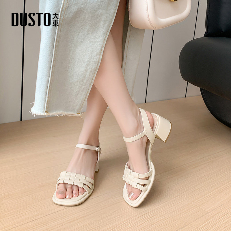 大东一字带凉鞋女鞋2025夏季新款优雅纯色粗跟高跟一字扣方头0603,女鞋,一字带凉鞋,淘宝优惠券,粉丝福利购,淘宝优惠卷