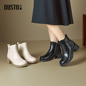 大东时装 简约粗跟中跟侧拉链圆头饰扣D1035 新款 靴女鞋 2025年冬季