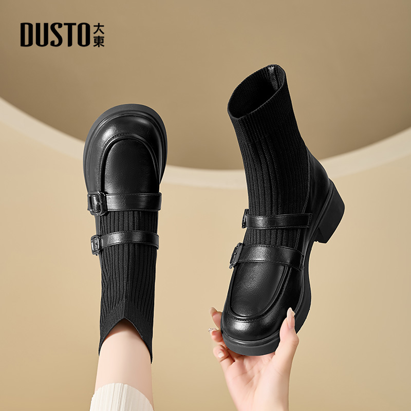 袜靴时尚休闲粗跟套脚