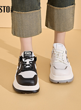 大东面包鞋女鞋春季新款休闲时尚简约平底高跟系带方头1696