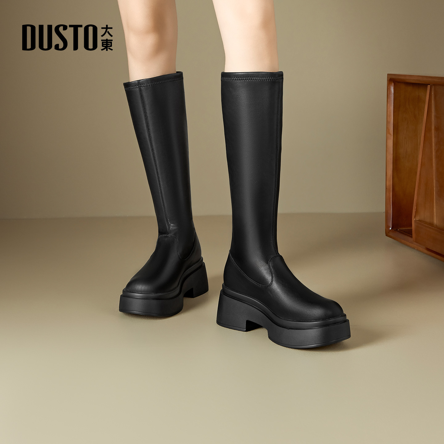 大东dd长筒靴女骑士靴2025冬季加绒不过膝长靴女马丁靴高筒靴子女