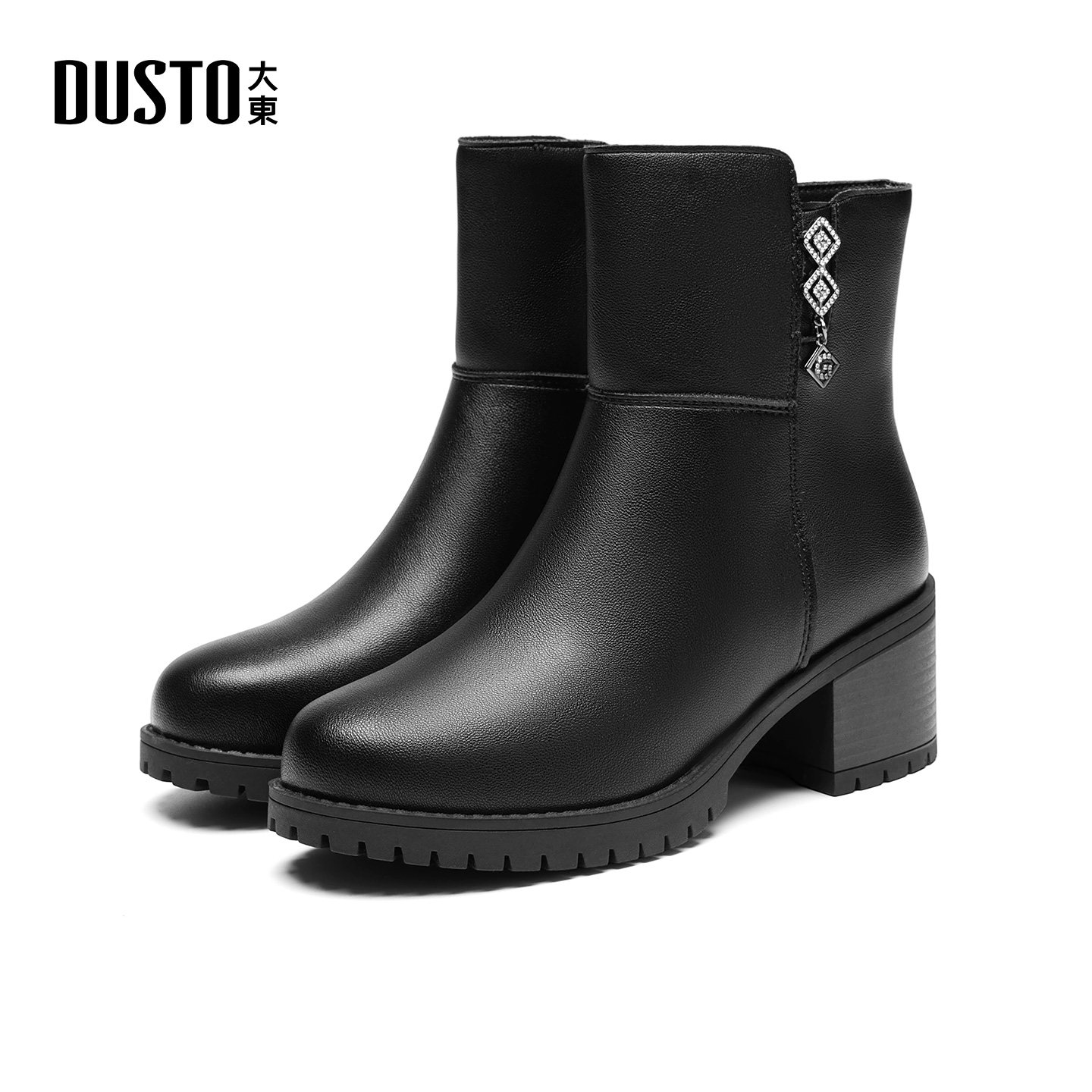 大东S时装靴2025年冬季女鞋新款粗跟高跟圆头侧拉链饰扣1031E,女鞋,时装靴,淘宝优惠券,粉丝福利购,淘宝优惠卷