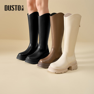 时尚 新款 休闲粗跟高跟后拉链圆头D0125 2025冬季 大东骑士靴女鞋