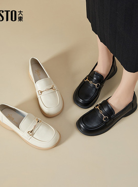 大东乐福鞋女鞋2025秋季新款简约方跟低跟套脚圆头饰扣Q0727
