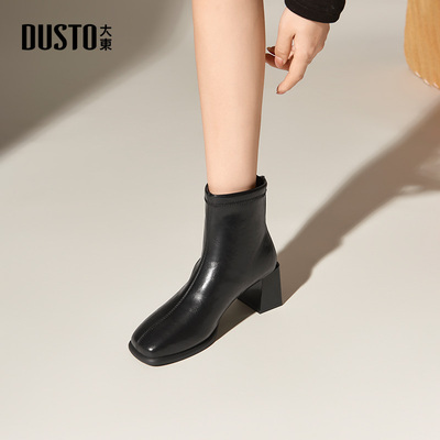 时装靴时尚休闲粗跟高跟后拉链