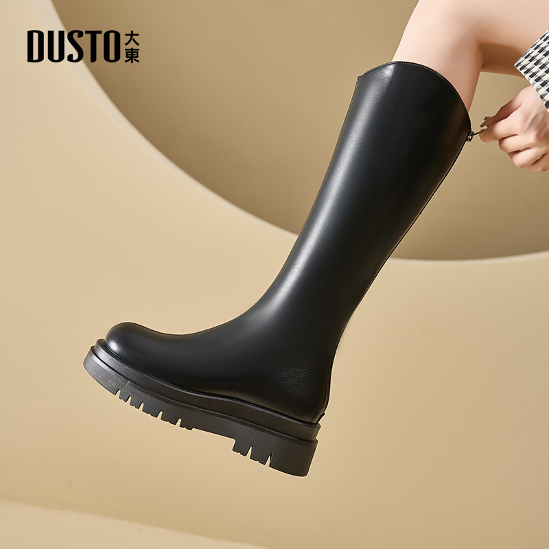 长筒靴时尚休闲粗跟后拉链中跟