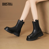 欧美酷飒圆头车缝线后拉链鞋 大东切尔西靴女鞋 冬季 0106D