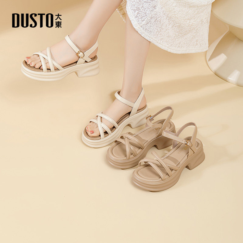 大东女鞋一字带凉鞋2025夏季新款休闲厚底透气增高罗马凉鞋女1238,女鞋,一字带凉鞋,淘宝优惠券,粉丝福利购,淘宝优惠卷