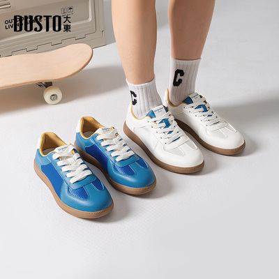 大东板鞋男鞋2026春季新款休闲平底低跟圆头系带材质拼贴C7702