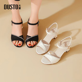 大东一字带凉鞋 优雅粗跟高跟一字扣烫钻X1033 新款 女鞋 2025夏季