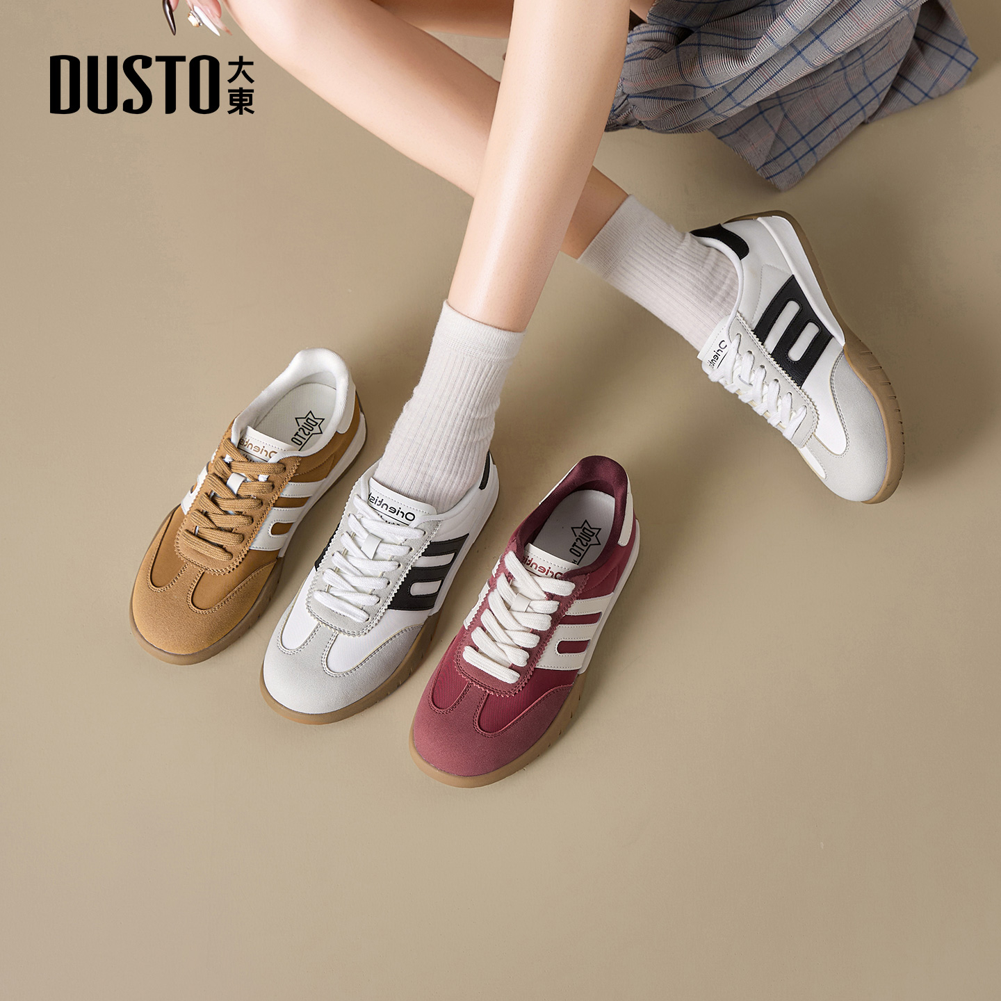 大东德训鞋2026年春季新款女鞋休闲平底低跟系带休闲舒适002661