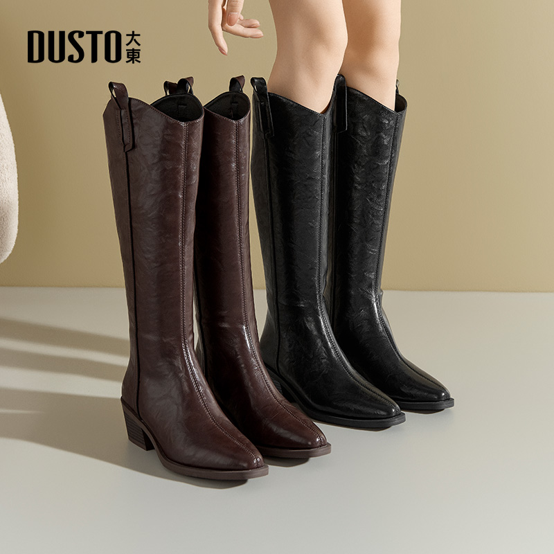 大东dd长筒靴子女2025新款秋冬爆款女靴西部高筒靴复古高跟骑士靴