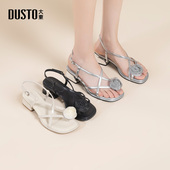 大东绑带凉鞋 简约粗跟中跟一字扣套趾花卉X0558 新款 女鞋 2025夏季