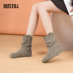 大东时装靴女鞋2025冬新款复古西部堆堆靴加绒美拉德勃肯短靴0225