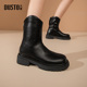 大东时装 简约风中跟粗跟后拉链圆头靴子D0101A 新款 靴女鞋 2025冬季
