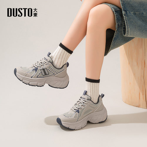 大东老爹鞋女鞋2025春秋季新款平底高跟系带圆头休闲运动鞋