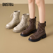 新款 大东马丁靴女鞋 2025年冬季 休闲粗跟中跟圆头后拉链D0176