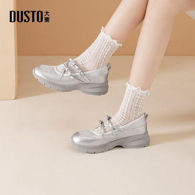 大东玛丽珍鞋女鞋2026春季新款舒适平底中跟套脚圆头蝴蝶结0350