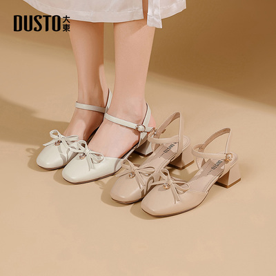 大东后空凉鞋女鞋2025夏季新款甜美粗跟中跟一字扣饰扣X3415