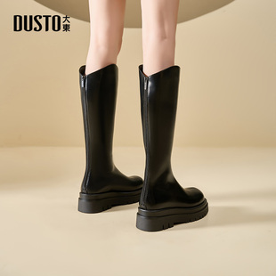 时尚 新款 休闲粗跟后拉链中跟圆头D0133 2025冬季 大东长筒靴女鞋