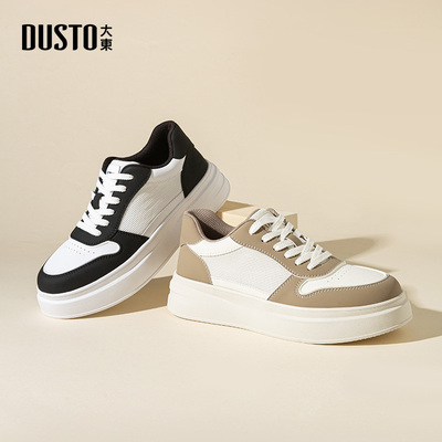 大东休闲鞋男鞋2025秋季新款简约平底中跟系带拼色Q0213