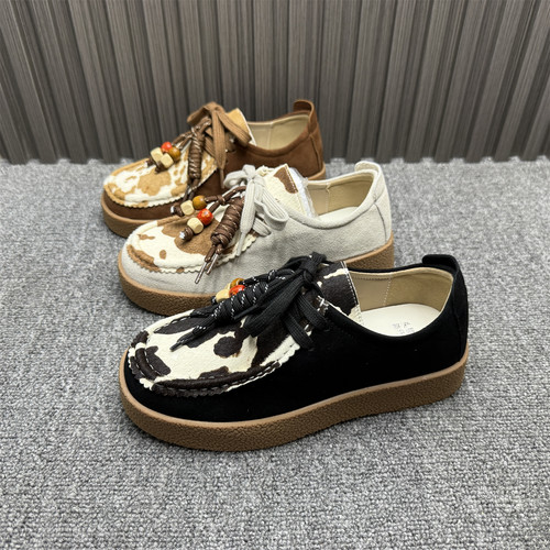 撤柜处理真皮拼接马毛勃肯鞋女秋季新款厚底袋鼠鞋舒适百搭板鞋子