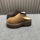 复古包头鞋 新款 2025冬季 品牌撤柜6cm增高博肯真皮加绒保暖半拖鞋