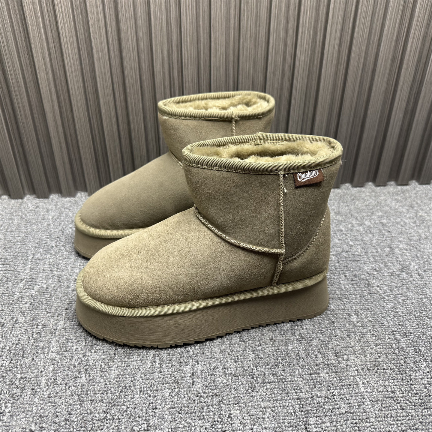 断码处理真皮4cm厚底棉鞋女