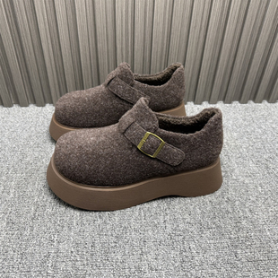 断码处理勃肯鞋女2025年冬季新款时尚一脚蹬真皮加绒保暖全包棉鞋
