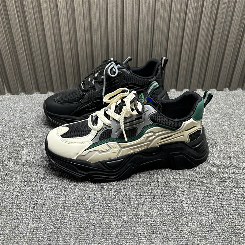 韩版真皮拼接网布老爹鞋