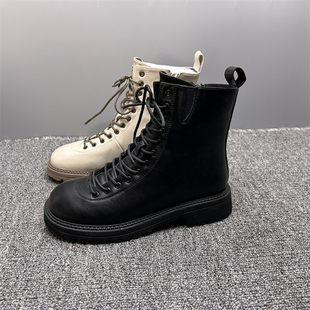 显瘦黑色骑士靴 加绒街拍简约侧拉链时尚 品牌处理马丁靴女冬季 新款
