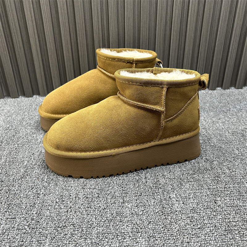 真皮羊毛厚底4cm短筒雪地靴女 2024年冬季新款真皮抗寒防滑大棉鞋