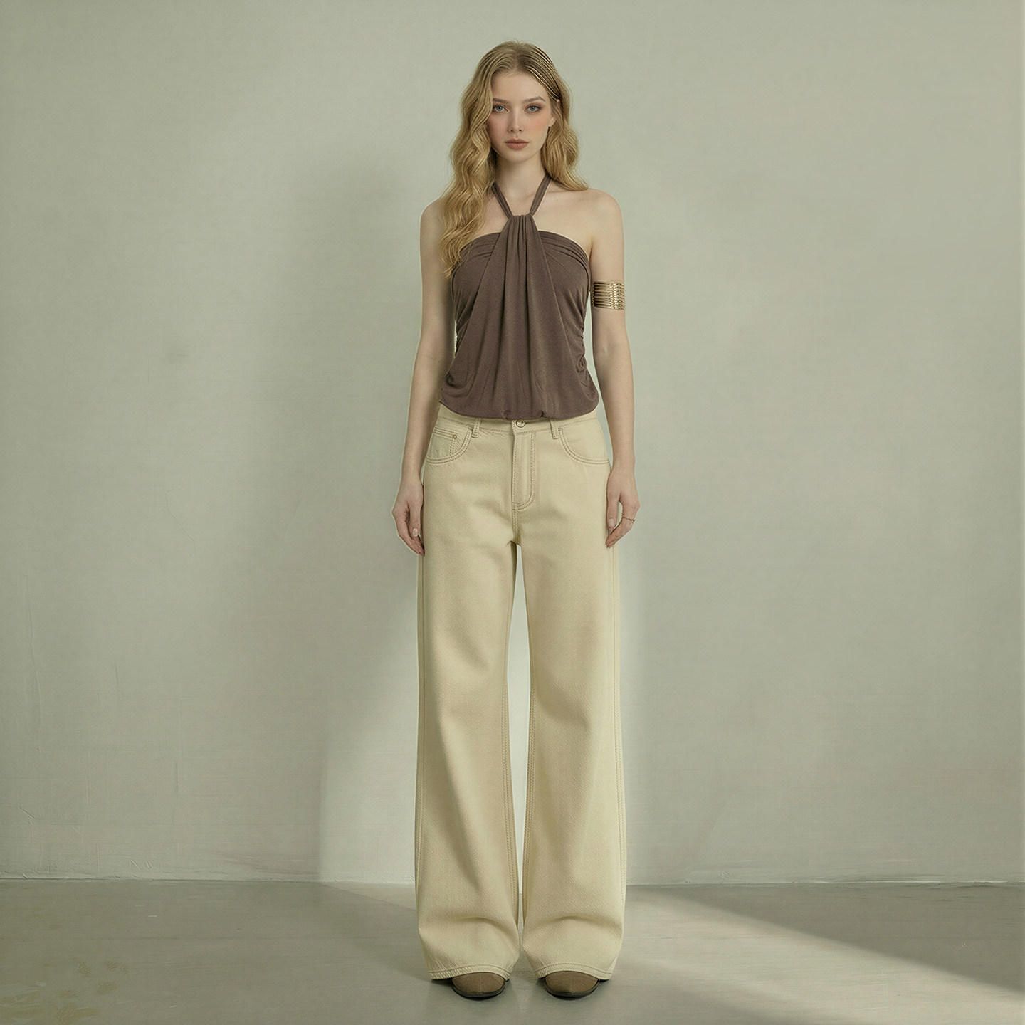 拉夏贝尔杏色复古牛仔阔腿裤女2026春季新款宽松显瘦垂感拖地裤,女装/女士精品,牛仔裤,淘宝优惠券,粉丝福利购,淘宝优惠卷