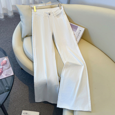 拉夏贝尔白色低腰喇叭拖地裤不贴腿宽松微喇牛仔裤女2025百搭女裤