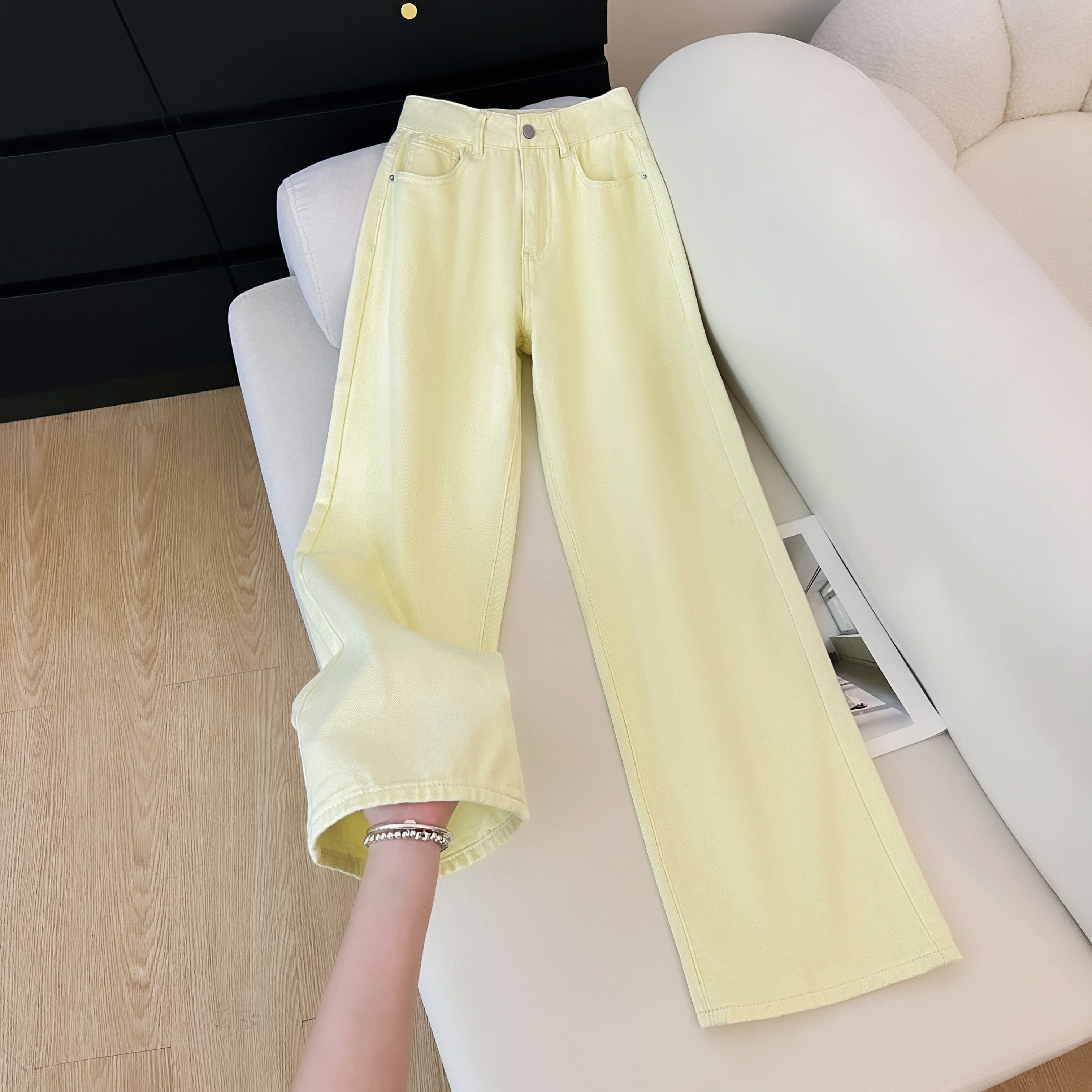 拉夏贝尔浅色牛仔裤2026春季高腰宽松休闲拖地百搭阔腿裤子,女装/女士精品,牛仔裤,淘宝优惠券,粉丝福利购,淘宝优惠卷