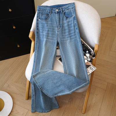 拉夏贝尔怀旧蓝百搭休闲低腰喇叭牛仔裤女2025秋季新款微喇拖地裤