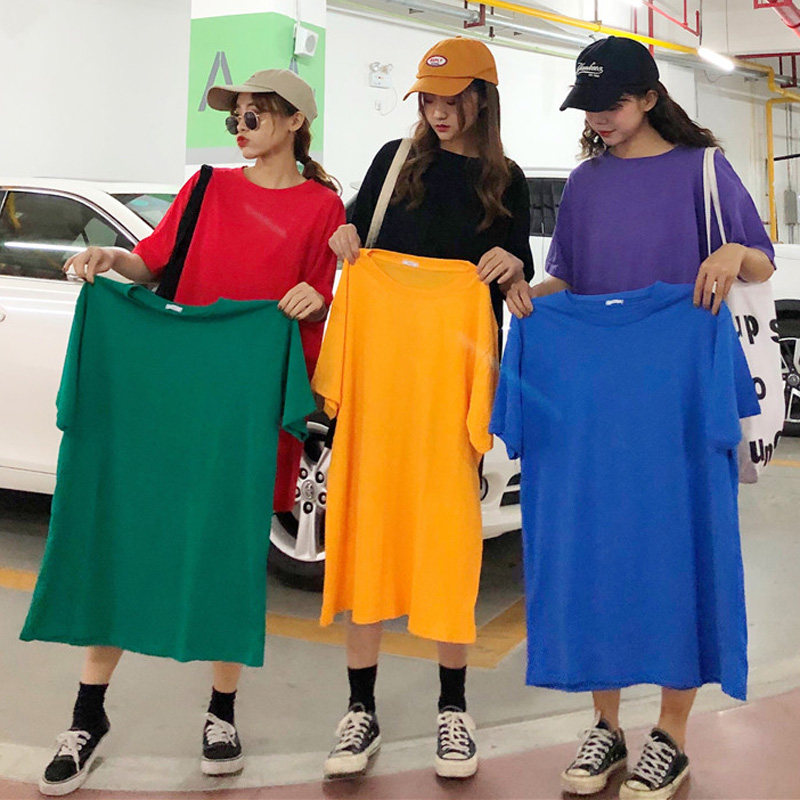 ins潮糖果色t恤女短袖纯色宽松彩色韩版中长款港风半袖夏季上衣服在类目 女装/女士精品, T恤中 - 来自Buy2taobao.com提供专业的淘宝代购服务